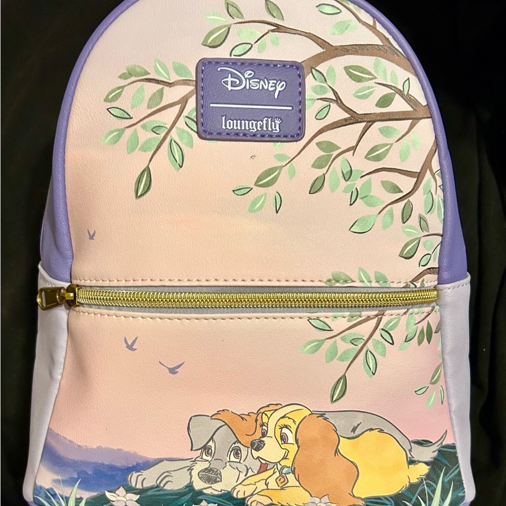 Loungefly Disney Lady and the Tramp Min Backpack - Pastel Pink and Lavender.